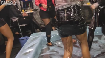 Messy Wrestling: Two Rowdy Audience Rumbles In The Oil End In Shiny See-Through Clothes! Screencap 24 on sinx.preview.netperv.com