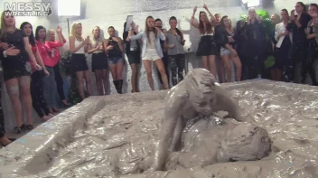 Muddy Wrestling: Fired Up Eurobabes Bring On The Mess - Audience Gets It! Screencap 59 on sinx.preview.netperv.com