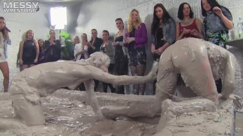 Muddy Wrestling: Fired Up Eurobabes Bring On The Mess - Audience Gets It! Screencap 77 on sinx.preview.netperv.com