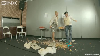 Playful businesswomen cover each other in raw egg Screencap 18 on sinx.preview.netperv.com