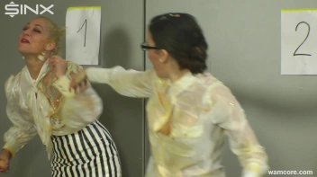 Playful businesswomen cover each other in raw egg Screencap 23 on sinx.preview.netperv.com