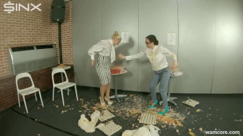 Playful businesswomen cover each other in raw egg Screencap 6 on sinx.preview.netperv.com