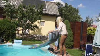 Besties Nearly Get Caught Playing In Backyard Pool! Screencap 2 on sinx.preview.netperv.com