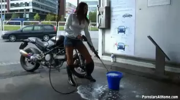 Motorcycle Chick Doesn't Just Wash Her Bike Screencap 9 on sinx.preview.netperv.com