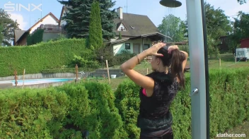 Clothed Hair Washing In Outdoor Shower Screencap 4 on sinx.preview.netperv.com