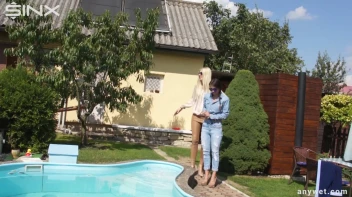 Besties Nearly Get Caught Playing In Backyard Pool! Screencap 1 on sinx.preview.netperv.com
