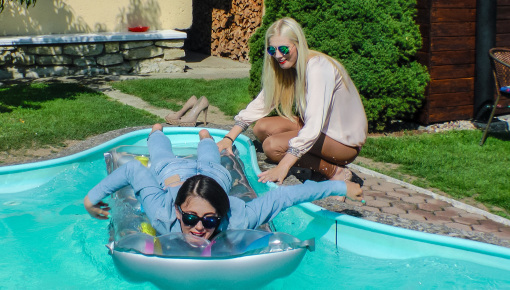 Latest deal - Besties Nearly Get Caught Playing In Backyard Pool!