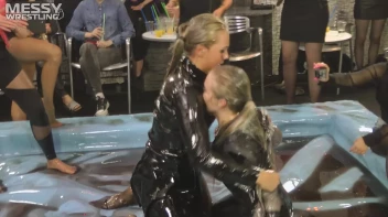 Messy Wrestling: A Double Blast Of Oil From Head To Pantyhose! Screencap 16 on sinx.preview.netperv.com