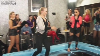 Messy Wrestling: A Double Blast Of Oil From Head To Pantyhose! Screencap 4 on sinx.preview.netperv.com