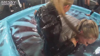 Messy Wrestling: A Double Blast Of Oil From Head To Pantyhose! Screencap 6 on sinx.preview.netperv.com