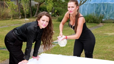 Latest deal - Gorgeous Brunette Babes Soaked With Milk