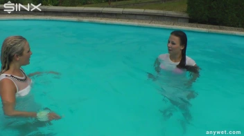 Outdoor Pool Play For Babes In White Dresses Screencap 37 on sinx.preview.netperv.com