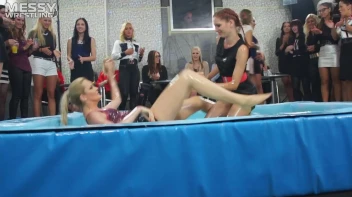 Messy Wrestling: Putting Those Short Skirts To Work In A Slippy Sloppin' Clothes Offin' Battle! Screencap 13 on sinx.preview.netperv.com