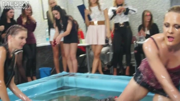 Messy Wrestling: Putting Those Short Skirts To Work In A Slippy Sloppin' Clothes Offin' Battle! Screencap 37 on sinx.preview.netperv.com