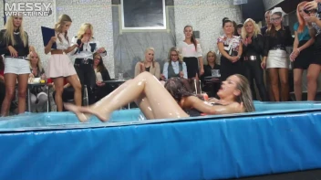 Messy Wrestling: Putting Those Short Skirts To Work In A Slippy Sloppin' Clothes Offin' Battle! Screencap 74 on sinx.preview.netperv.com