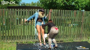 Curvy brunette and blonde get drenched in sticky white paint Screencap 9 on sinx.preview.netperv.com