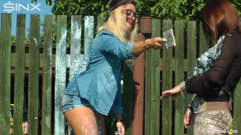 Curvy brunette and blonde get drenched in sticky white paint Screencap 16 on sinx.preview.netperv.com