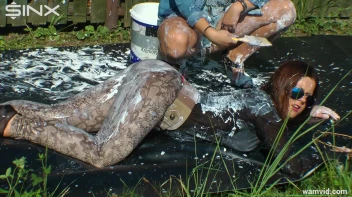 Curvy brunette and blonde get drenched in sticky white paint Screencap 37 on sinx.preview.netperv.com