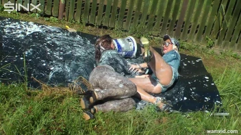 Curvy brunette and blonde get drenched in sticky white paint Screencap 57 on sinx.preview.netperv.com