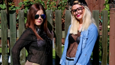 Latest deal - Curvy brunette and blonde get drenched in sticky white paint