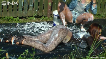 Curvy brunette and blonde get drenched in sticky white paint Screencap 34 on sinx.preview.netperv.com