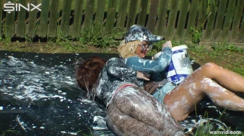 Curvy brunette and blonde get drenched in sticky white paint Screencap 50 on sinx.preview.netperv.com
