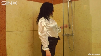 Clothed Beauty Showering In Satin Blouse Screencap 1 on sinx.preview.netperv.com