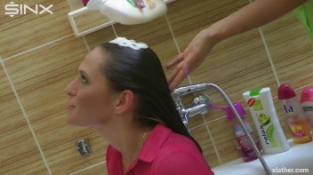 Brunette Babe's Wet and Sudsy Hair Wash Screencap 26 on sinx.preview.netperv.com
