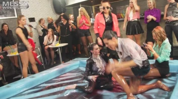 Messy Wrestling: Two Rowdy Audience Rumbles In The Oil End In Shiny See-Through Clothes! Screencap 27 on sinx.preview.netperv.com