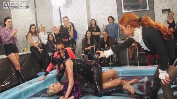 Messy Wrestling: Two Rowdy Audience Rumbles In The Oil End In Shiny See-Through Clothes! Screencap 58 on sinx.preview.netperv.com