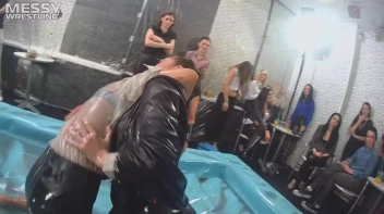 Messy Wrestling: Two Rowdy Audience Rumbles In The Oil End In Shiny See-Through Clothes! Screencap 7 on sinx.preview.netperv.com