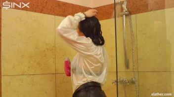 Clothed Beauty Showering In Satin Blouse Screencap 12 on sinx.preview.netperv.com