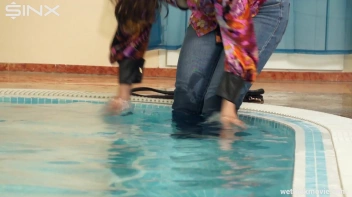 Brunette In Jeans Enters Swimming Pool Clothed Screencap 9 on sinx.preview.netperv.com