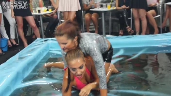 Messy Wrestling: Swimsuit vs. Short Shorts -  Shiny, Oily Smackdown! Screencap 21 on sinx.preview.netperv.com