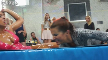 Messy Wrestling: Swimsuit vs. Short Shorts -  Shiny, Oily Smackdown! Screencap 22 on sinx.preview.netperv.com