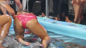 Messy Wrestling: Swimsuit vs. Short Shorts -  Shiny, Oily Smackdown! Screencap 44 on sinx.preview.netperv.com