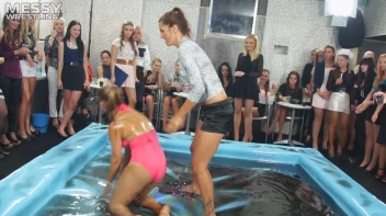 Messy Wrestling: Swimsuit vs. Short Shorts -  Shiny, Oily Smackdown! Screencap 8 on sinx.preview.netperv.com