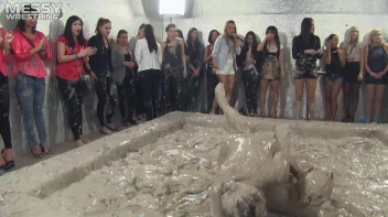 Muddy Wrestling: Satin, Skirts, and Audience Mud Blasted To The Max!  Everyone Gets A Taste! Screencap 85 on sinx.preview.netperv.com