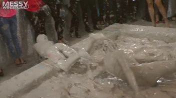 Muddy Wrestling: Satin, Skirts, and Audience Mud Blasted To The Max!  Everyone Gets A Taste! Screencap 90 on sinx.preview.netperv.com
