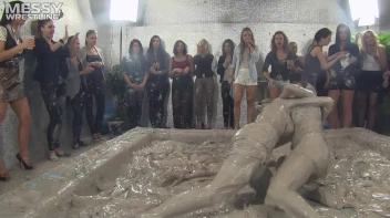 Muddy Wrestling: Satin, Skirts, and Audience Mud Blasted To The Max!  Everyone Gets A Taste! Screencap 29 on sinx.preview.netperv.com