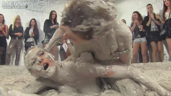 Muddy Wrestling: Satin, Skirts, and Audience Mud Blasted To The Max!  Everyone Gets A Taste! Screencap 34 on sinx.preview.netperv.com