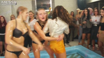 Messy Wrestling: Hip Chicks Get Their Oil Fix - No Stopping Till They Reach The Panties! Screencap 87 on sinx.preview.netperv.com