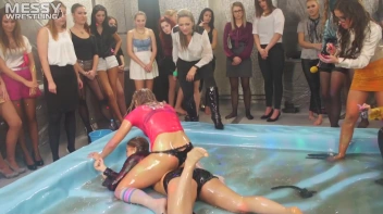 Messy Wrestling: Hip Chicks Get Their Oil Fix - No Stopping Till They Reach The Panties! Screencap 41 on sinx.preview.netperv.com