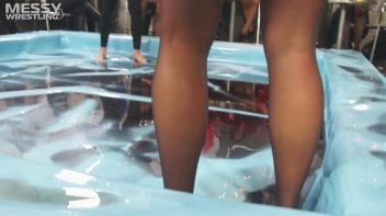 Messy Wrestling: A Double Blast Of Oil From Head To Pantyhose! Screencap 3 on sinx.preview.netperv.com