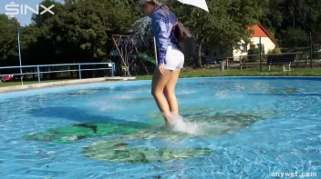Playful Blonde Gets Drenched Under Water Fountain Screencap 17 on sinx.preview.netperv.com