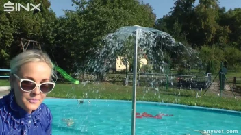 Playful Blonde Gets Drenched Under Water Fountain Screencap 32 on sinx.preview.netperv.com