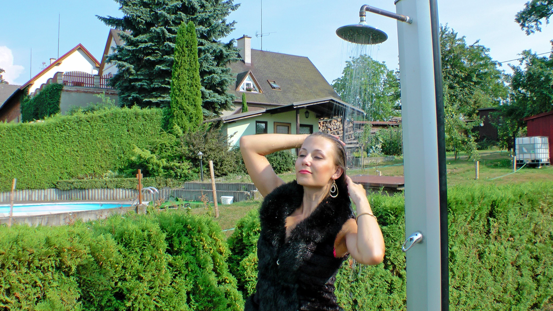 Clothed Hair Washing In Outdoor Shower on sinx.preview.netperv.com