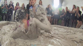 Muddy Wrestling: Satin, Skirts, and Audience Mud Blasted To The Max!  Everyone Gets A Taste! Screencap 16 on sinx.preview.netperv.com