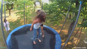 Cute Brunettes Get Drenched On Trampoline Screencap 40 on sinx.preview.netperv.com