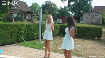 Outdoor Pool Play For Babes In White Dresses Screencap 1 on sinx.preview.netperv.com